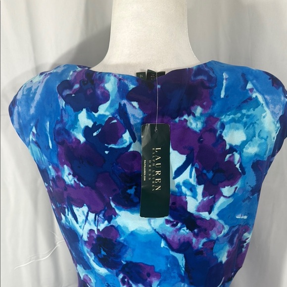 Lauren Ralph Lauren Blue Sheath Midi Dress V-Neck Sleeveless Size 10 - Picture 6 of 8